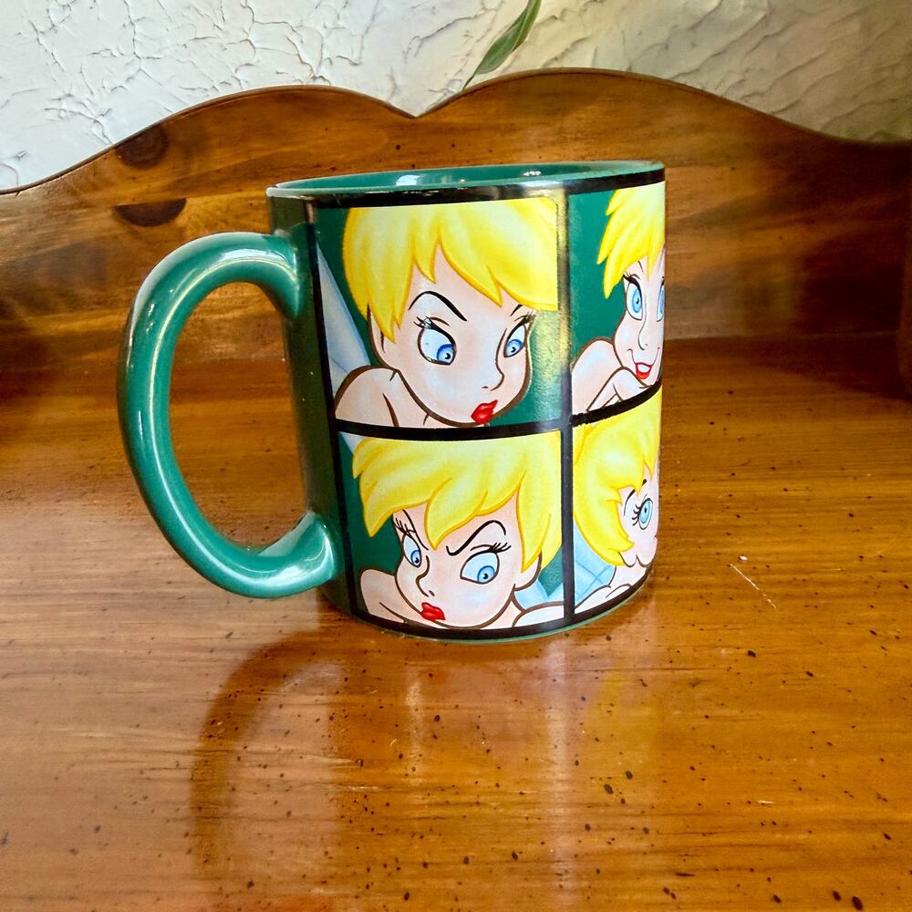 Disney Store Tinker Bell Mug Green Pop Art Faces Vintage Fairy Cup Collectible - Picture 4 of 11